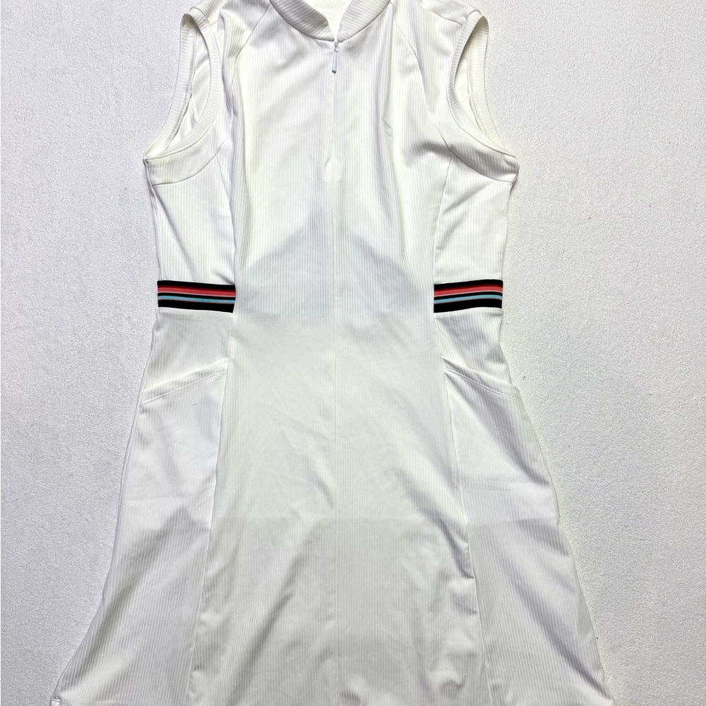 Baleaf White Sleeveless Tennis Sport Dress with Waist Stripes